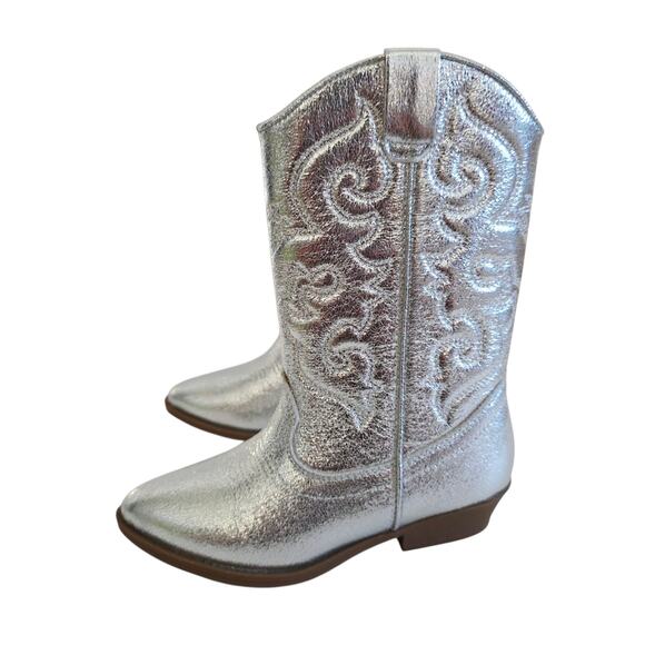 Tucker + Tate Metallic Shimmery Silver Cowboy Western Boots Girl's Size 13 - Picture 2 of 8